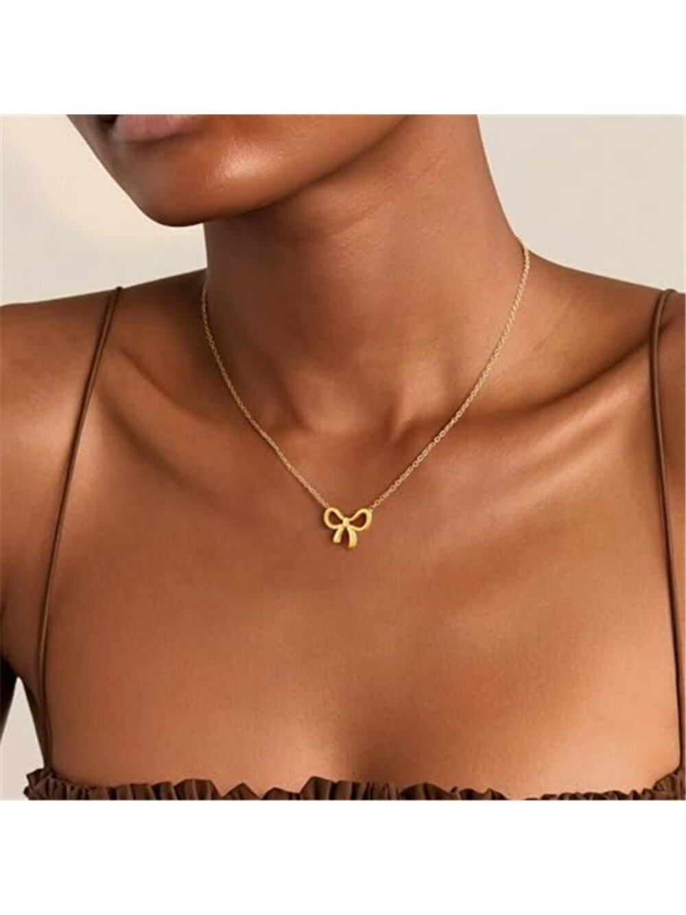 Gold Bow Necklace for Women - 18K Gold Plated Dainty Gold Necklace Cute Small